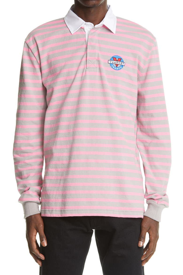 x Vuarnet Logo Stripe Rugby Shirt, Alternate, color, GREY/ PINK
