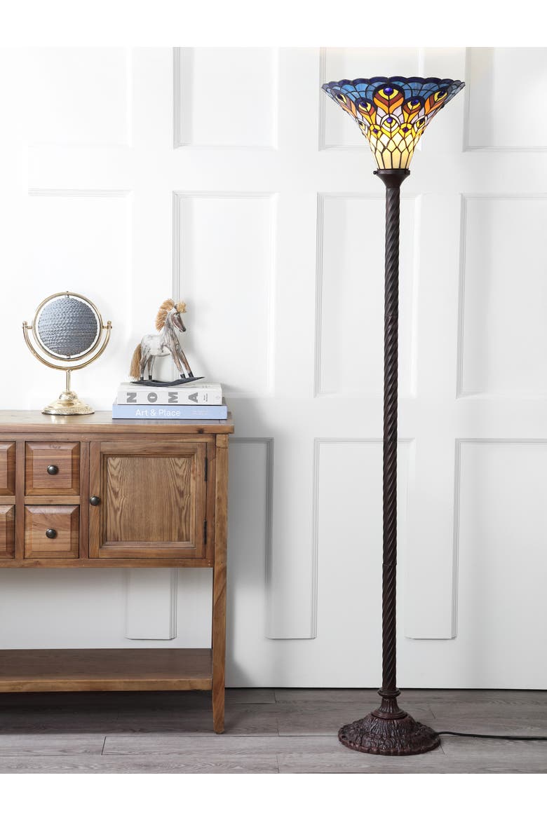 Peacock Tiffany-Style 70" Torchiere LED Floor Lamp, Bronze, Alternate, color, Bronze
