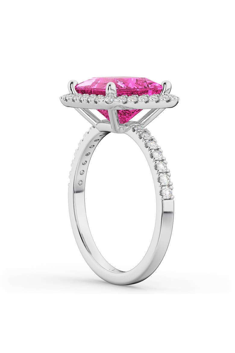 Princess Halo Pink Tourmaline & Diamond Ring 14K Gold, Alternate, color, 3.47ct/White Gold