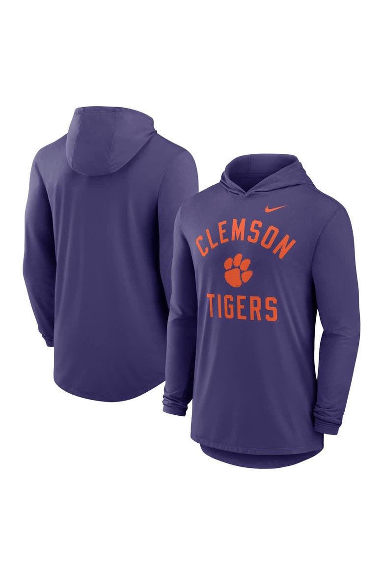 Men's Nike Purple Clemson Tigers Classic Arch Tri-Blend Performance Long Sleeve Hoodie T-Shirt, Alternate, color, Purple