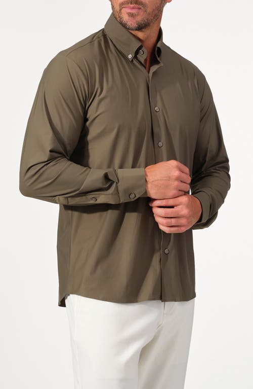 Studio Garnet Los Angeles Solid Performance Stretch Button-up Shirt In Green