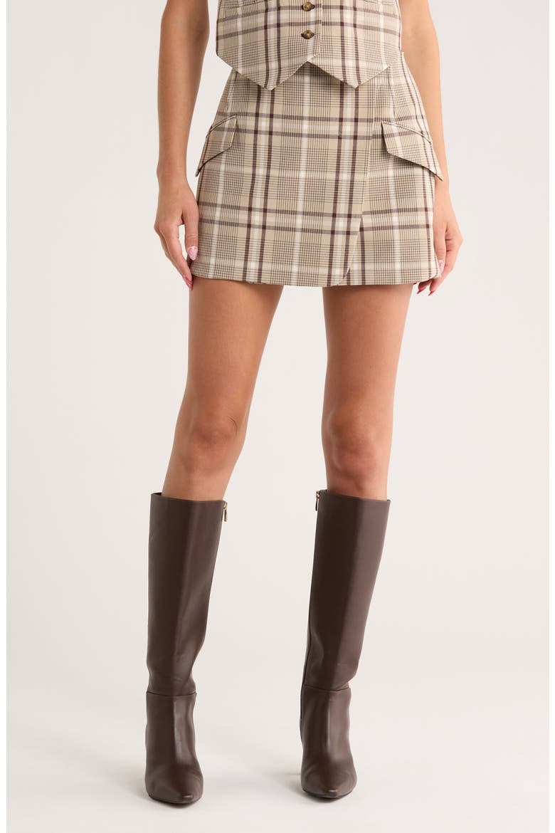 Payton Plaid Wrap Miniskirt, Main, color, SAND PLAID