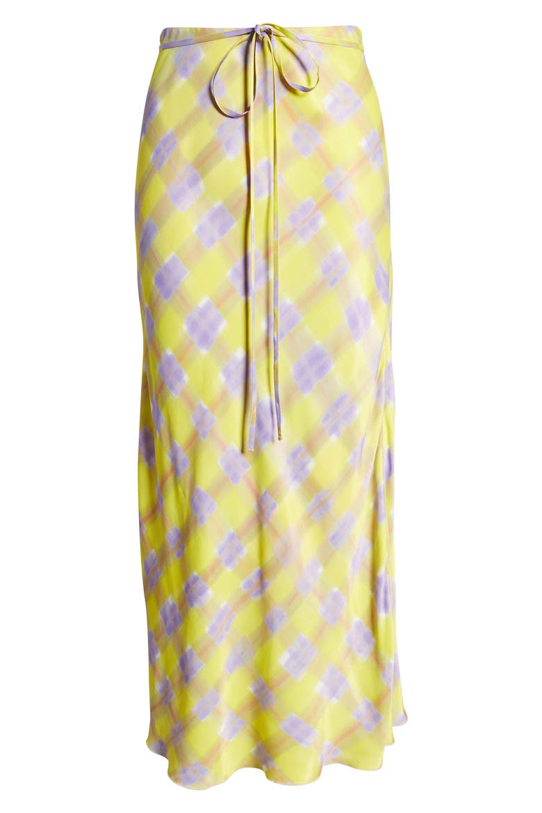 Check Tie Waist Satin Midi Skirt, Alternate, color, YELLOW CHECK