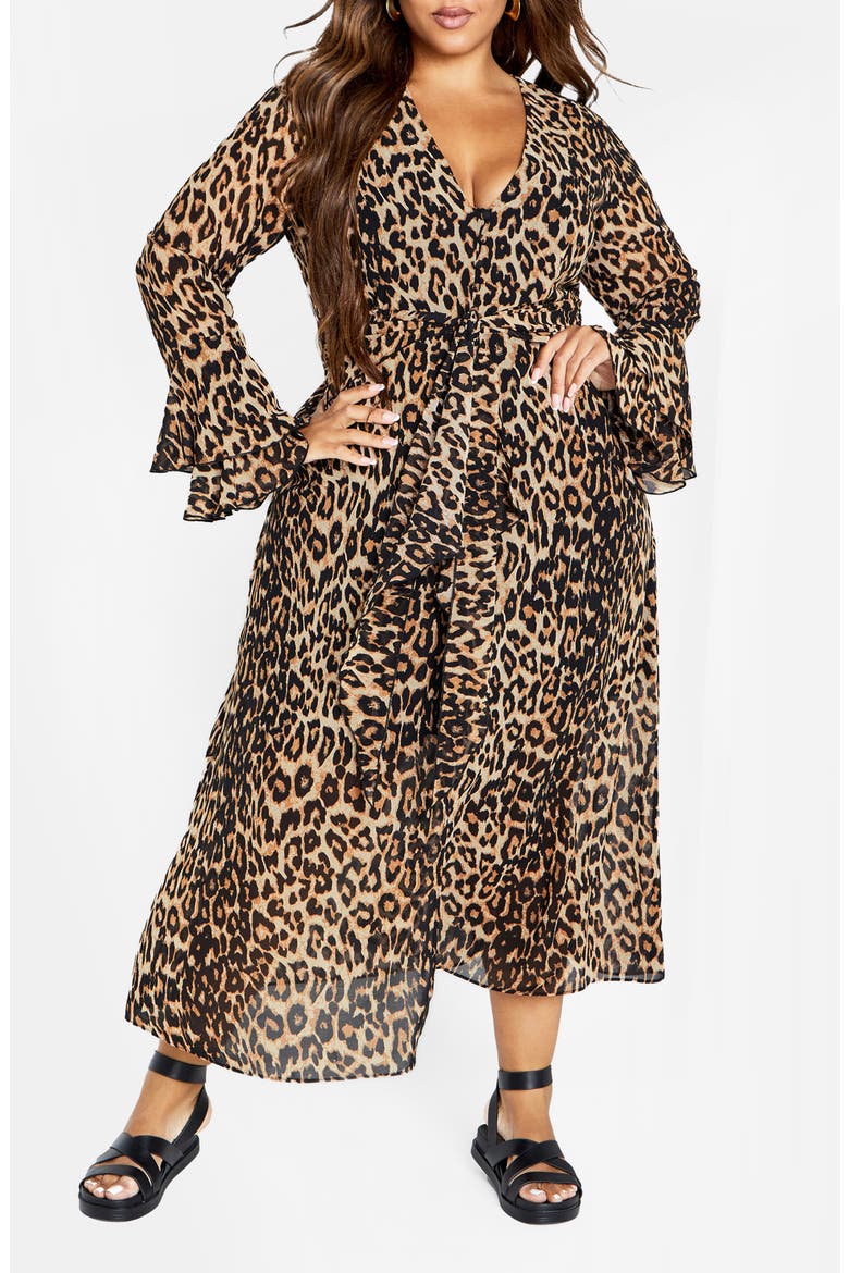 Carter Print Tie Waist Long Sleeve Maxi Dress, Main, color, LEOPARD