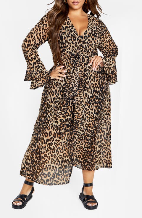 Carter Print Tie Waist Long Sleeve Maxi Dress (Plus)