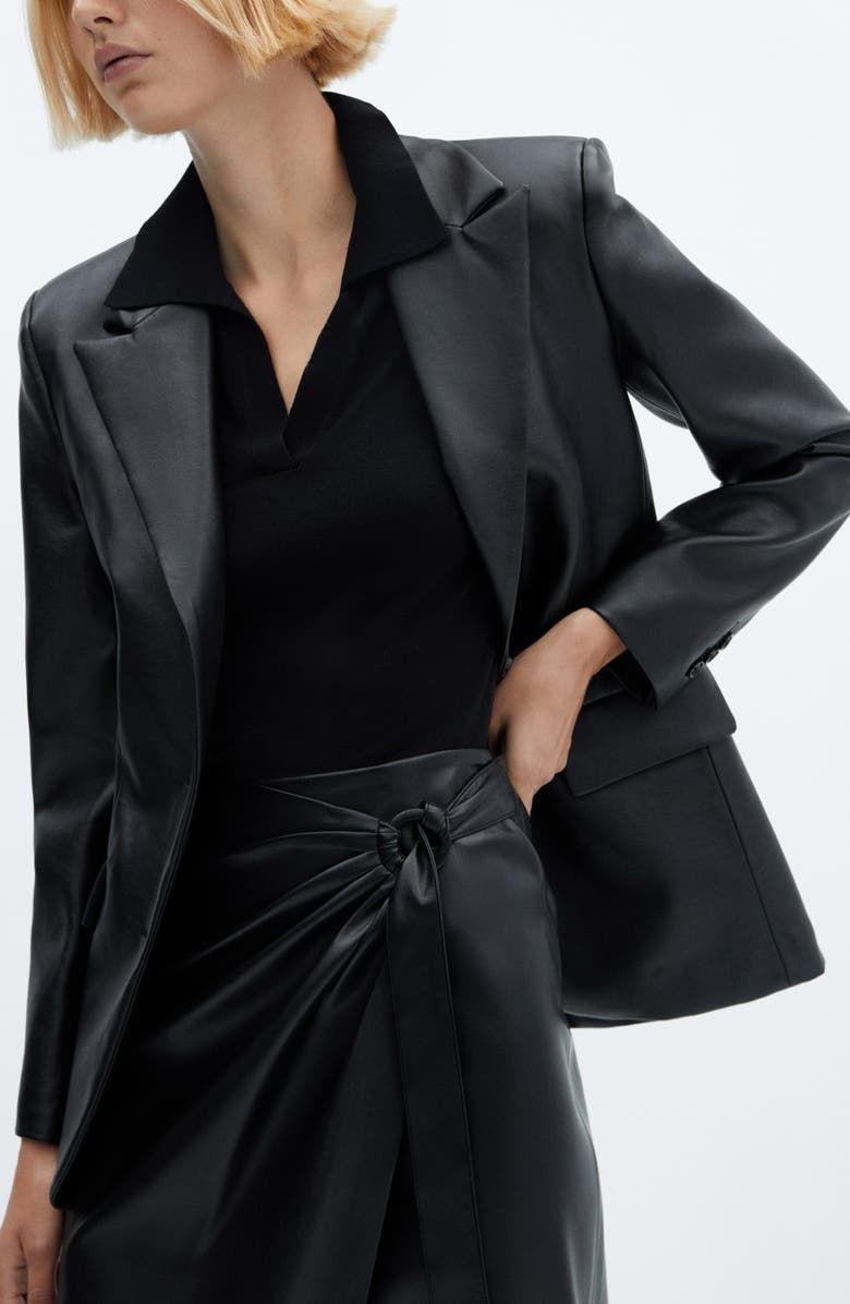 MANGO Draped Faux Leather Wrap Midi Skirt, Alternate, color, 