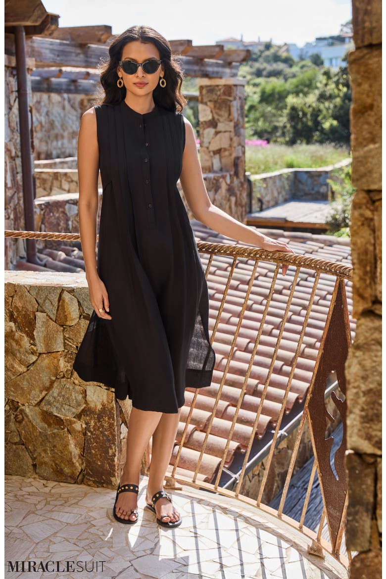 Pleated Sleeveless Beach Cover-Up Midi Dress, Alternate, color, BLACK