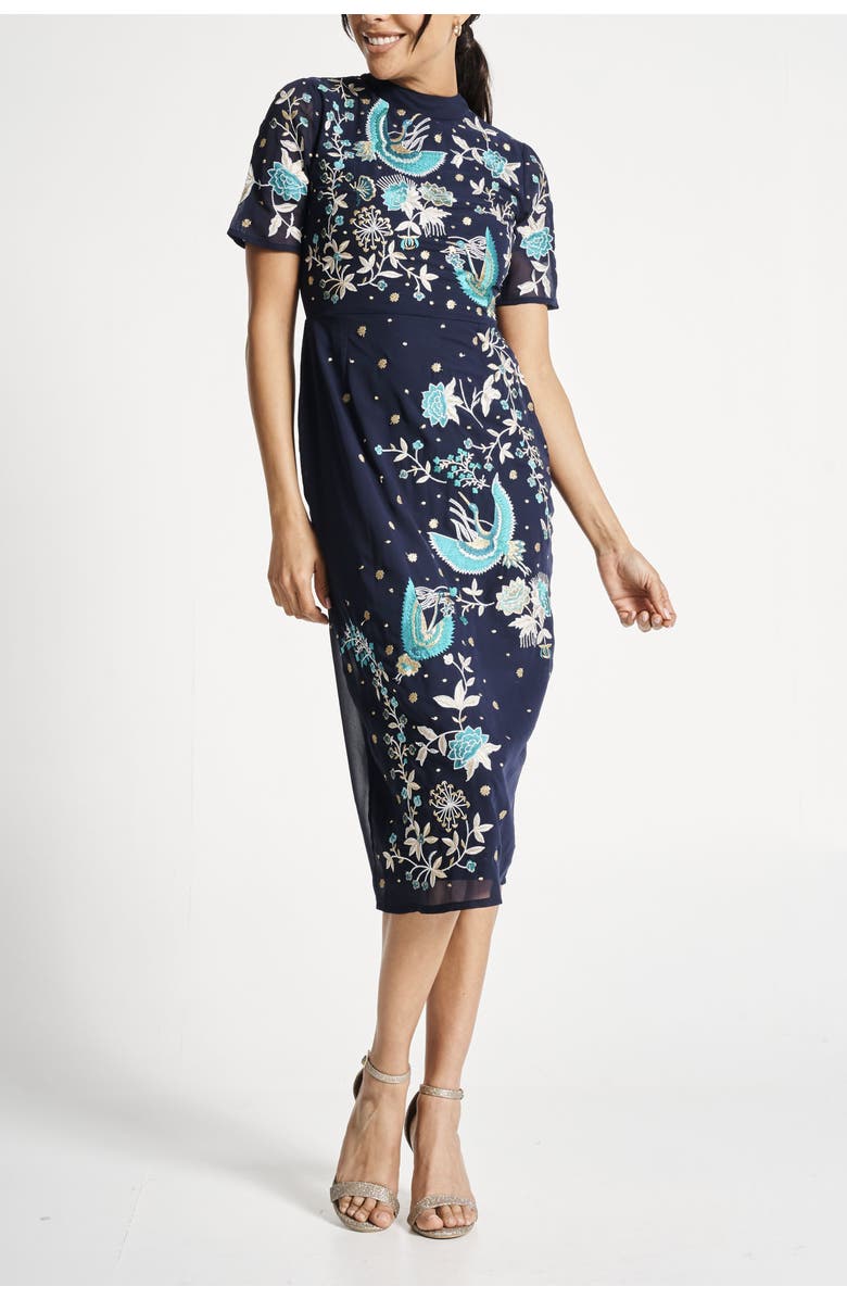 Frock and Frill Floral Embroidered Midi Gown, Main, color, 