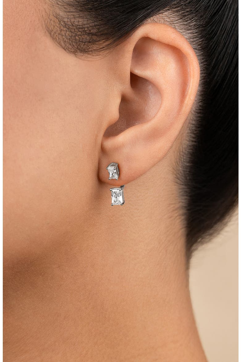 Cubic Zirconia Front/Back Drop Earrings, Alternate, color, SILVER