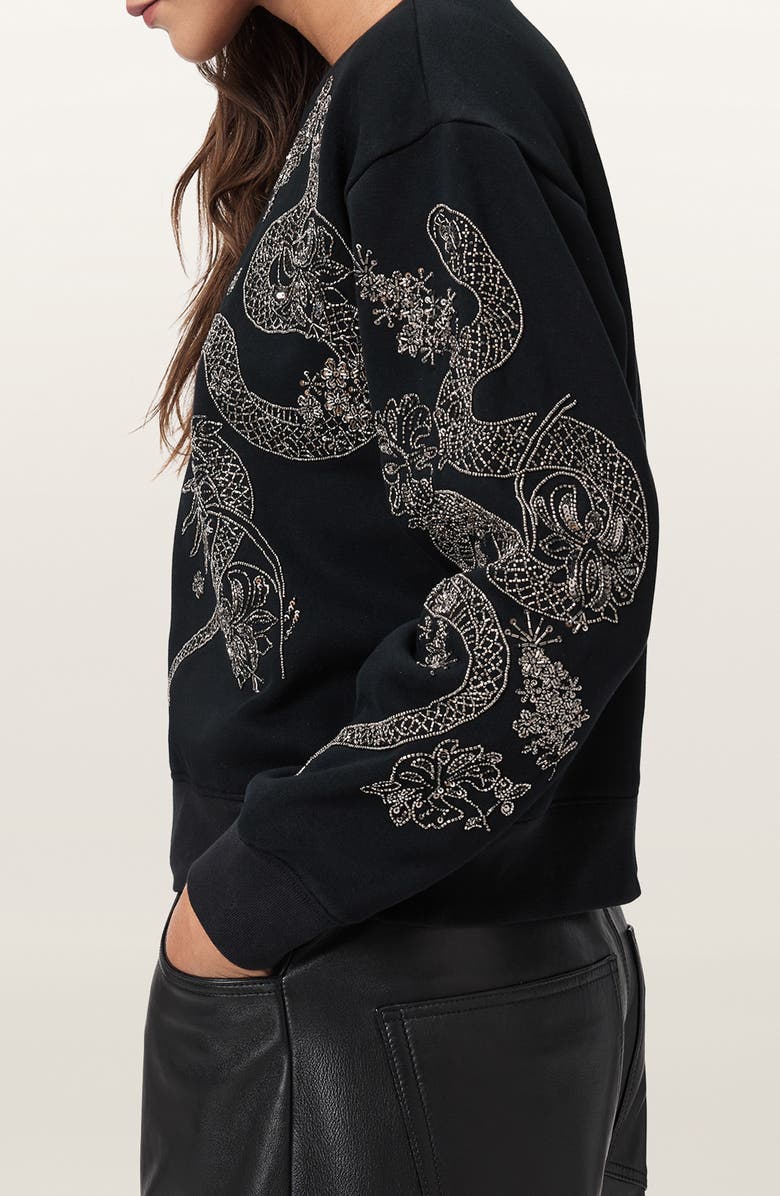 AllSaints Cecile Pippa Embellished Sweatshirt, Alternate, color, Black