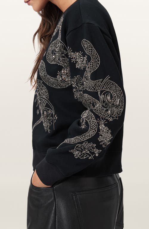 Allsaints Womens Cecile Pippa Flower-embellished Cotton-jersey Sweatshirt Black Xs In Black