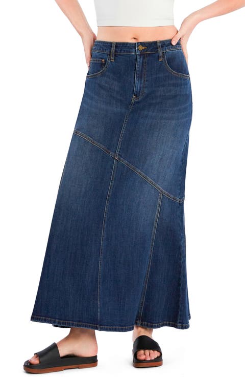 Seamed Denim Maxi Skirt
