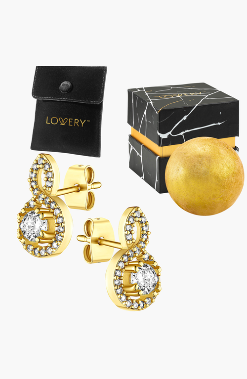 Lovery 14k Gold Earring And Bath Bomb Gift Set In Cubic Zirconia Stones