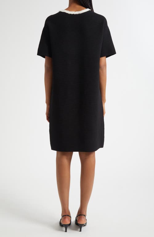 Emporio Armani Fringe-trim Ottoman Shift Dress In Black