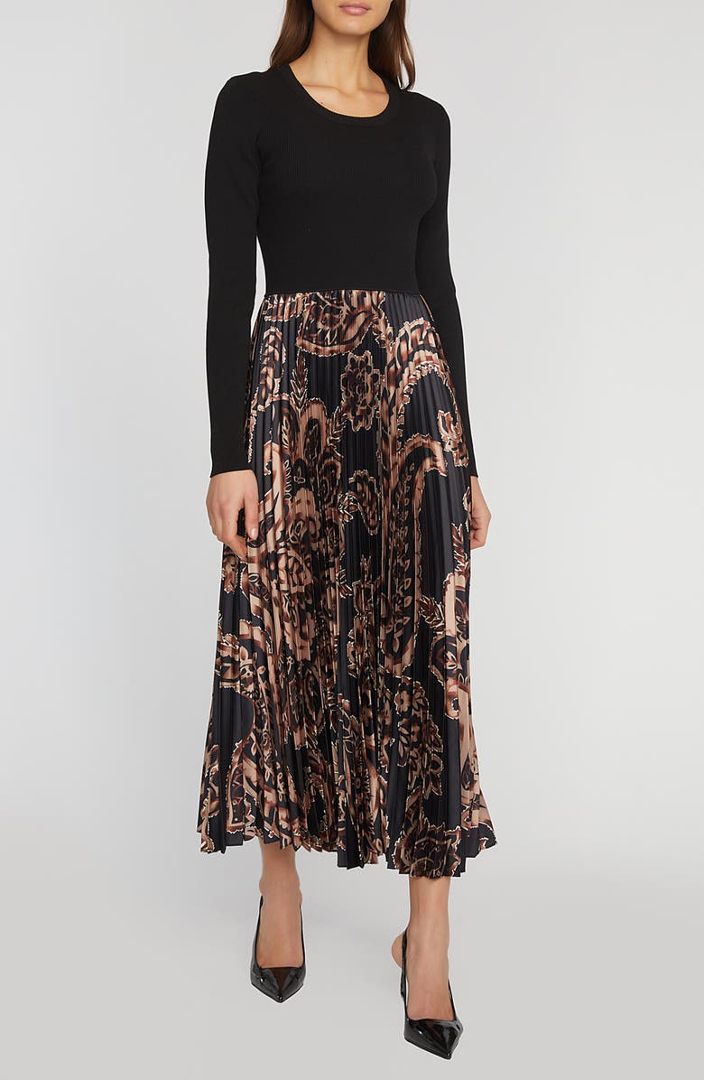 Elie Tahari Mave Long Sleeve Mixed Media Maxi Dress, Alternate, color,