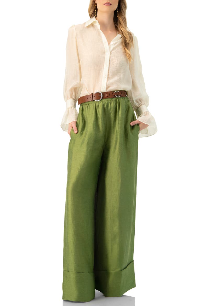 Linen Maxi Wide-Leg Pants, Alternate, color, Green