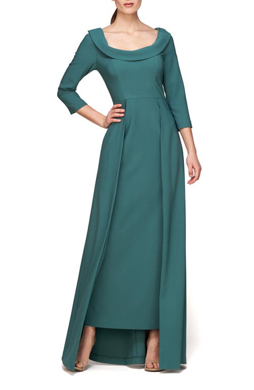 Kay Unger Arwen Three-Quarter Sleeve Stretch Gown in Dark Cyan 