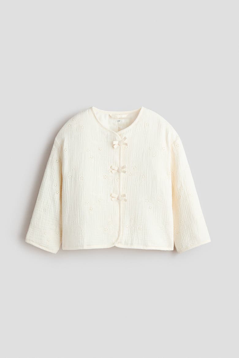 Bow-detail Muslin Jacket, Alternate, color, Cream