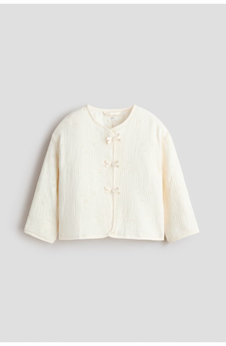 H&M Bow-detail Muslin Jacket, Alternate, color, Cream