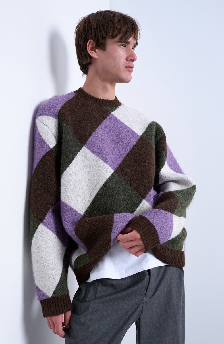 Topman Relaxed Fit Crewneck Sweater, Main, color, Brown