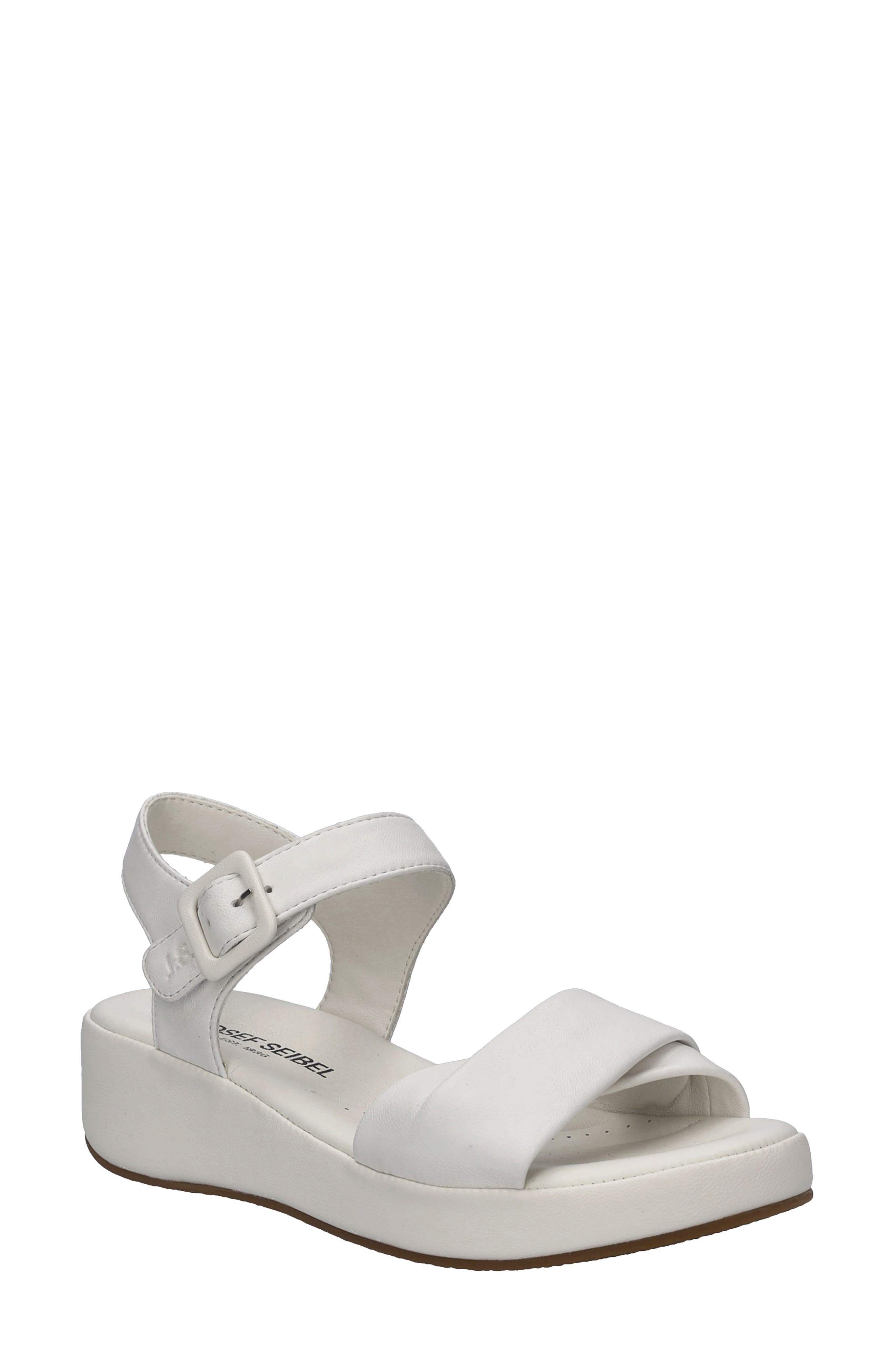 Josef Seibel Eve 02 Ankle Strap Platform Wedge Sandal, Main, color, White