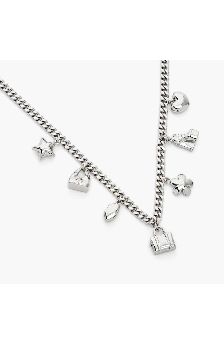 Marc Jacobs Mini Icon Charm Necklace, Main, color, Light Antique Silver
