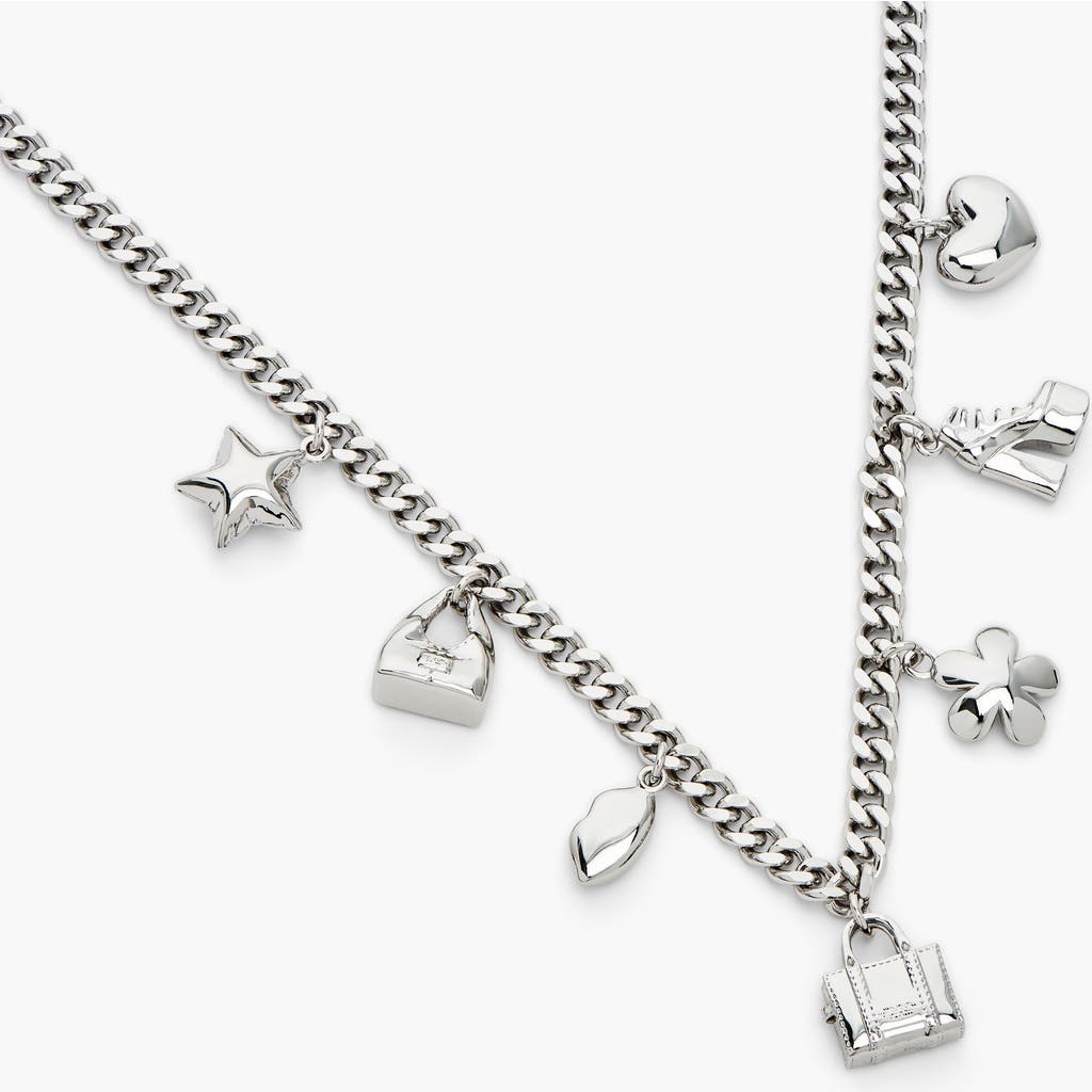 Marc Jacobs Small Icon Charm Necklace In Light Antique Silver