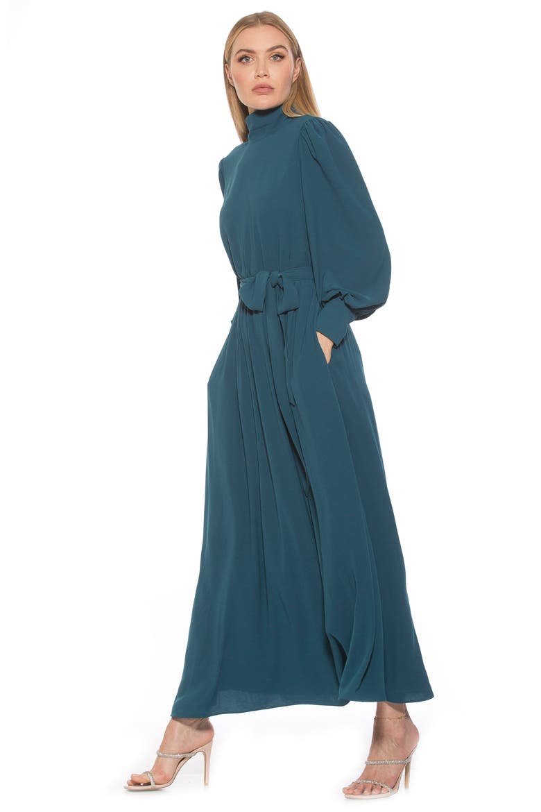 Saliah Mockneck Blouson Sleeve Dress, Alternate, color, TEAL