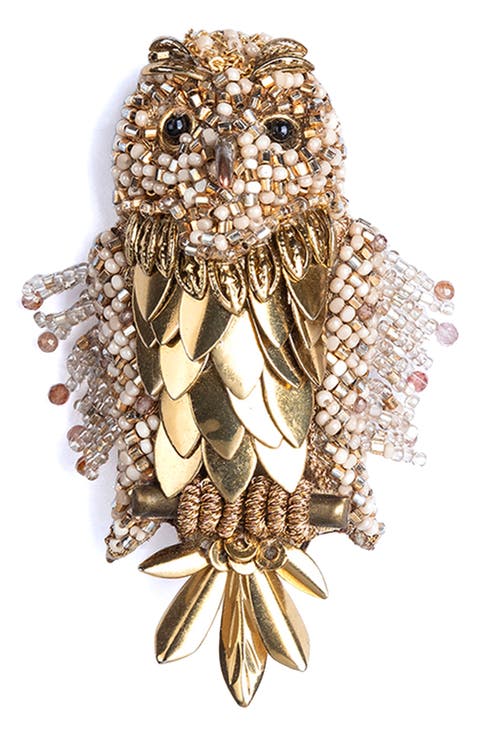 Tawny Beaded Owl Brooch