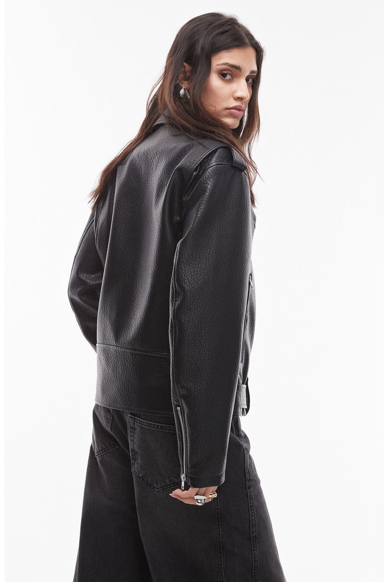 Oversize Faux Leather Biker Jacket, Alternate, color, BLACK