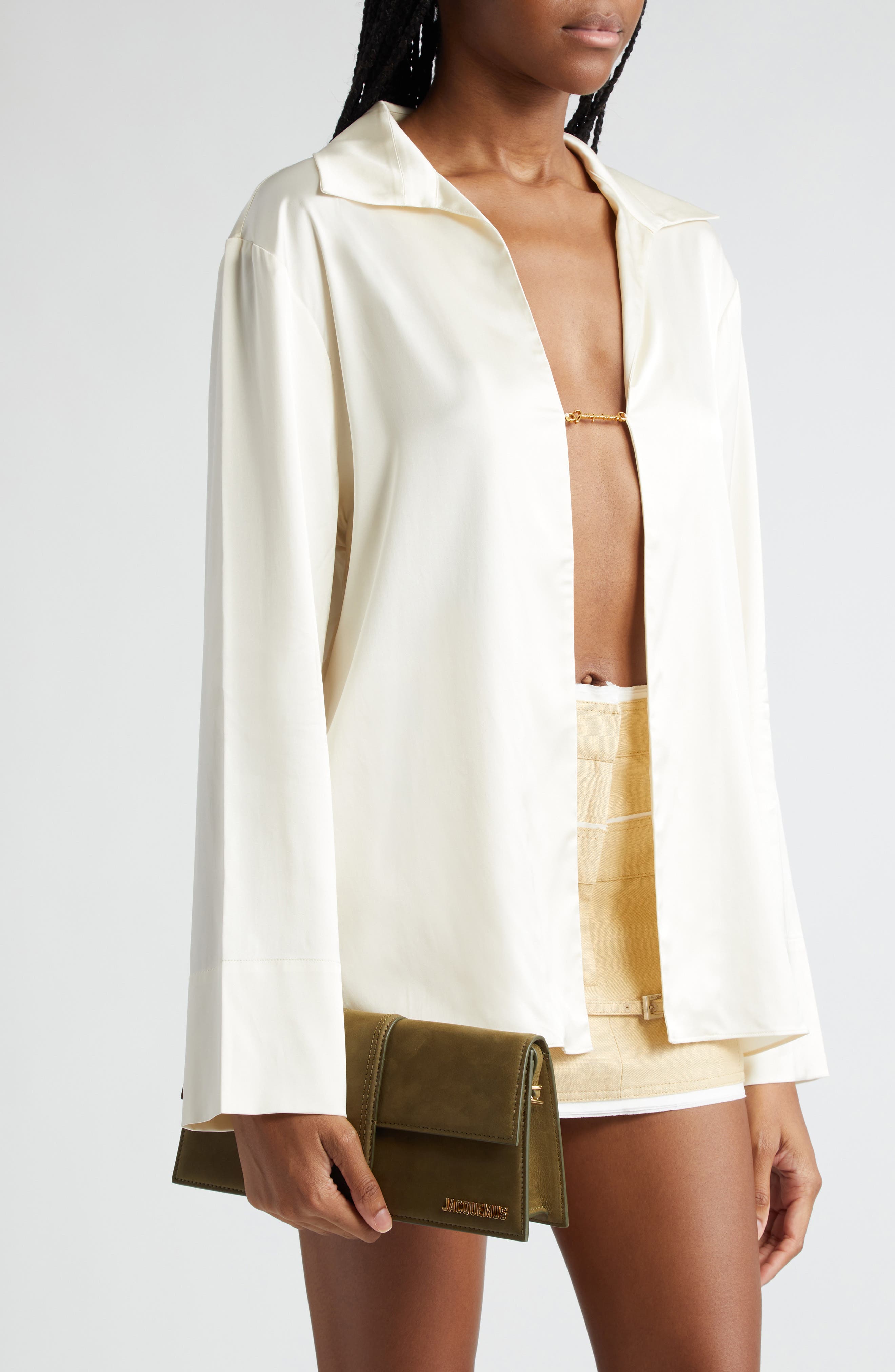 Jacquemus Long Le Bambino Leather Shoulder Bag, Alternate, color, 