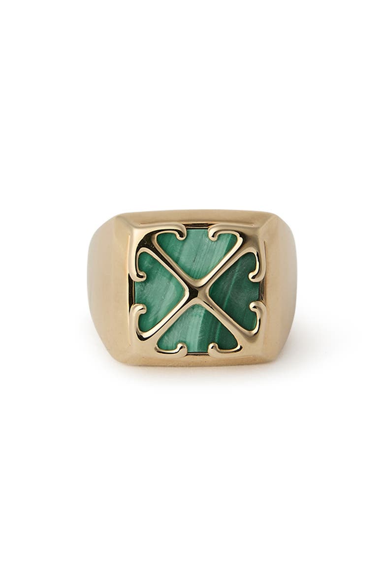 Malachite Arrow Signet Ring, Main, color, YELLOW GOLD