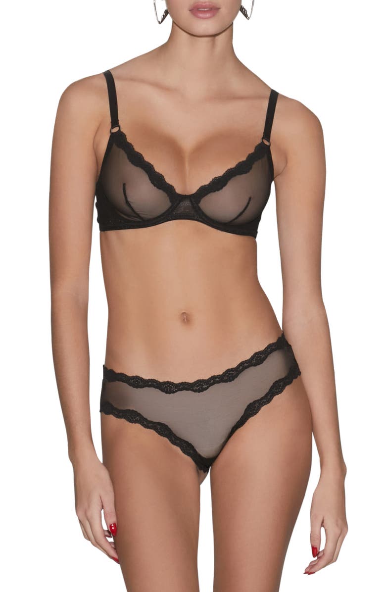 Fleur Du Mal Fuller Cup Sheer Tulle Demi Bra, Main, color, Black