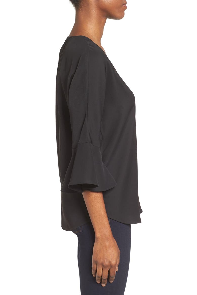 Bell Sleeve V-Neck Top, Alternate, color, BLACK