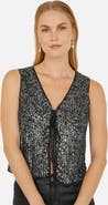 Yumi Sequin Tie Front Waistcoat Top