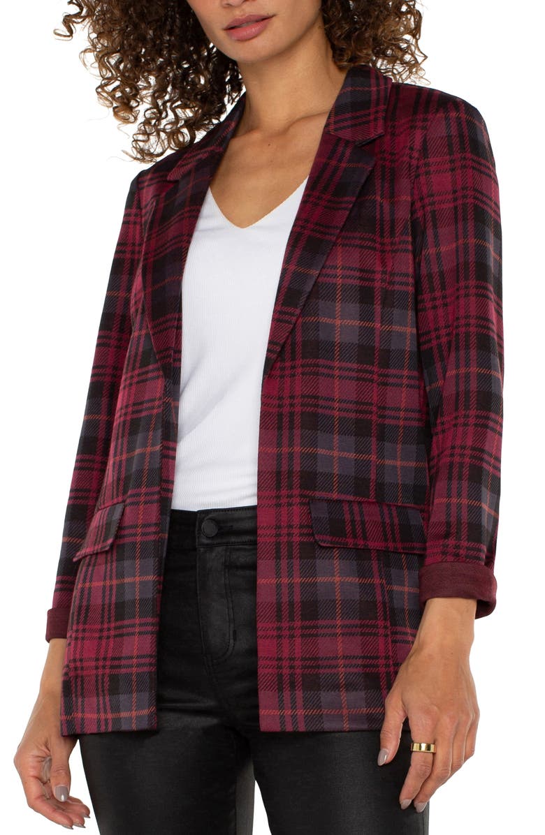 Liverpool Los Angeles Plaid Knit Boyfriend Blazer, Alternate, color,