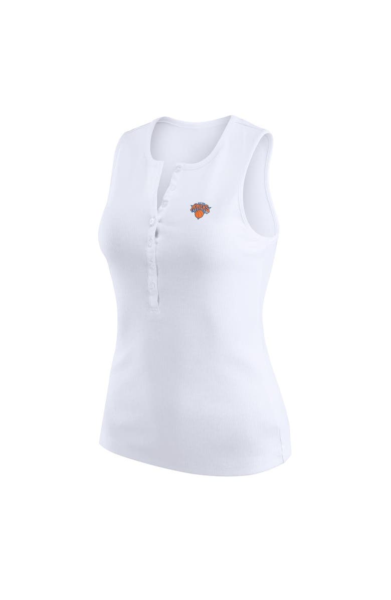 WEAR by Erin Andrews Women's WEAR by Erin Andrews White New York Knicks Rib-Knit Henley Tank Top, Alternate, color, White