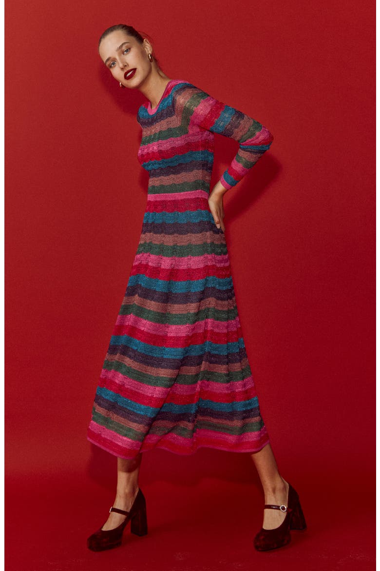 Metallic Wave Long Sleeve Knit Dress, Main, color, MULTI STRIPE