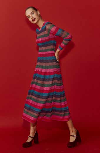 Boden Metallic Wave Long Sleeve Knit Dress