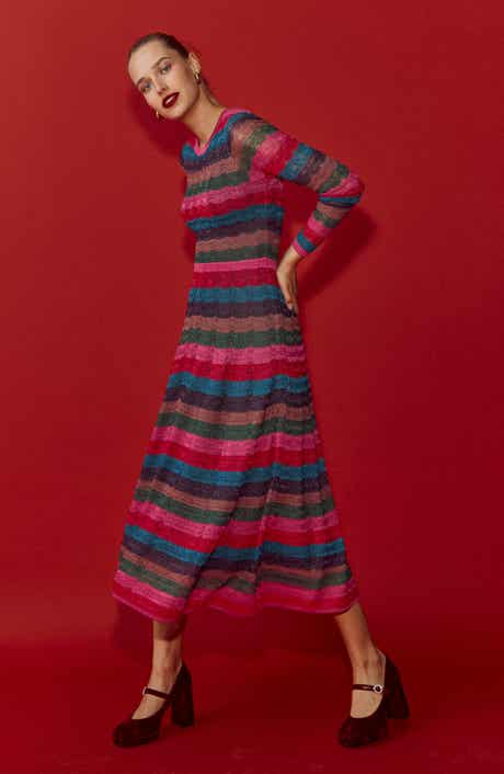 Boden Metallic Wave Long Sleeve Knit Dress