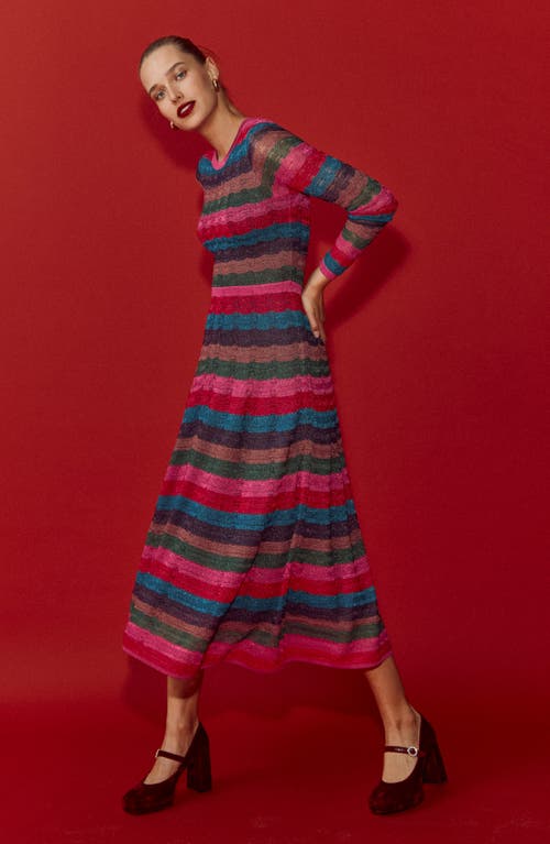 Boden Metallic Wave Long Sleeve Knit Dress In Multi