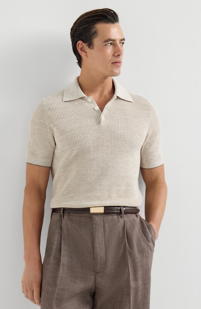 Brunello Cucinelli Half English rib knit polo, Alternate, color, Yuta