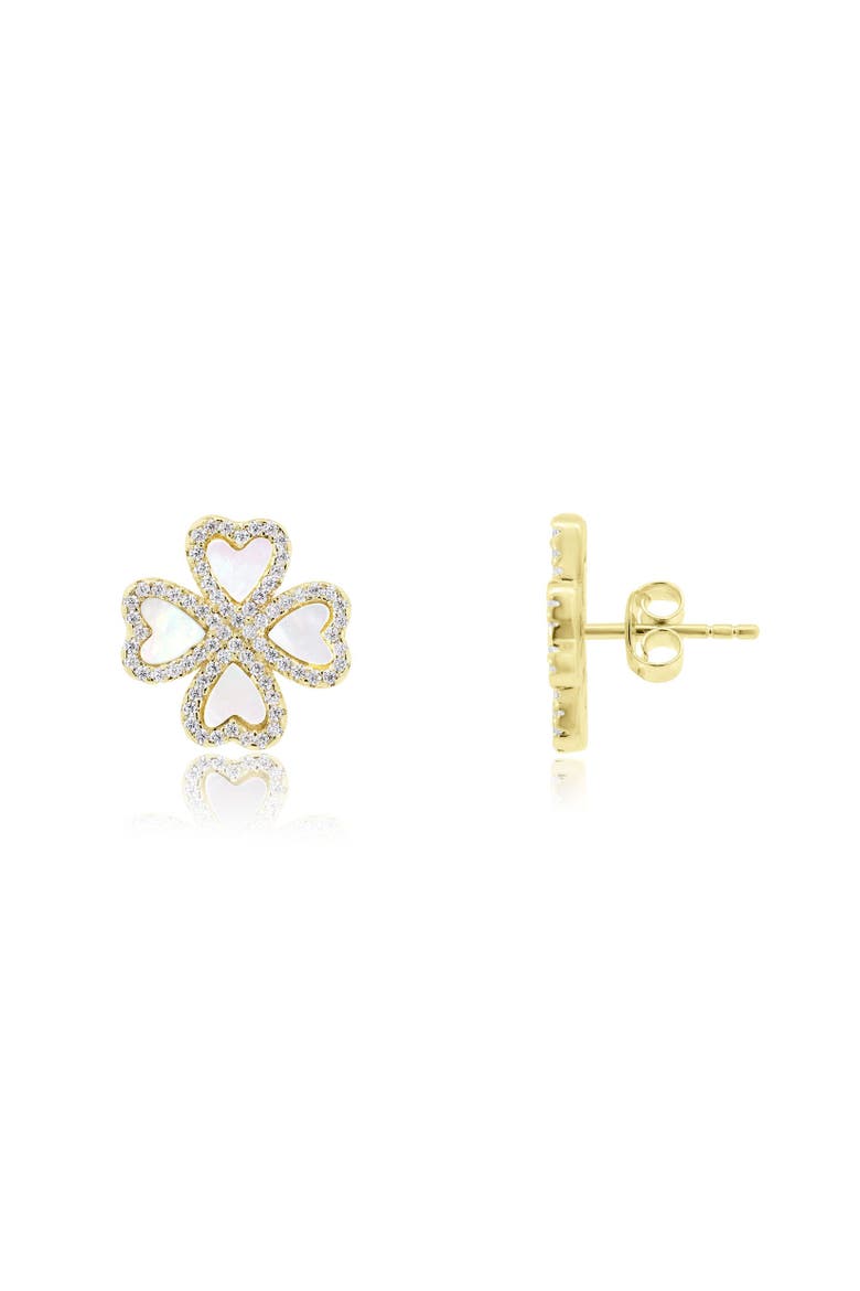 Mother of Pearl CZ Lucky Clover Stud Earrings, Main, color, Mother of Pearl