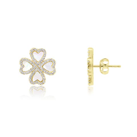 Mother of Pearl CZ Lucky Clover Stud Earrings