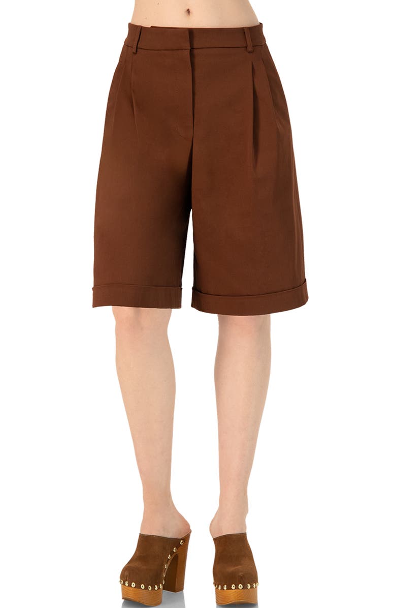 IVONNE Tailored Bermuda Shorts with Pockets, Main, color, Brown