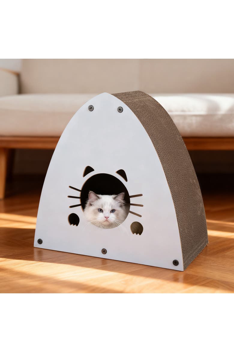 Koko Cardboard Triangle Cat Cave Scratcher with Catnip, Alternate, color, Gray