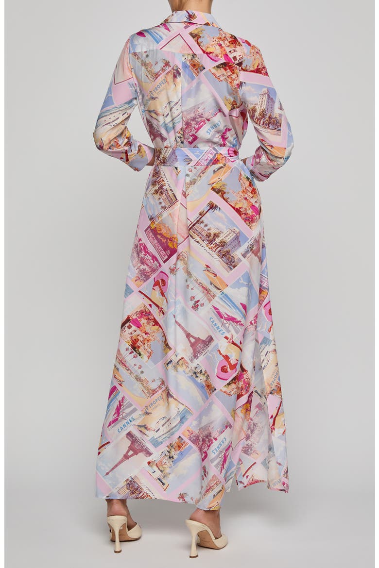 Cameron Print Long Sleeve Silk Maxi Shirtdress, Alternate, color, PINK POSTCARD PRINT