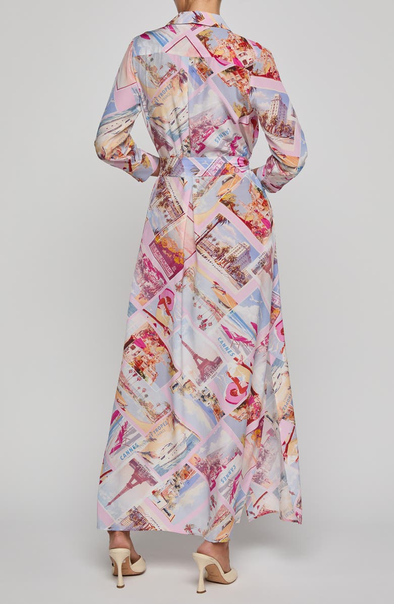 L'AGENCE Cameron Print Long Sleeve Silk Maxi Shirtdress, Alternate, color, Pink Postcard Print
