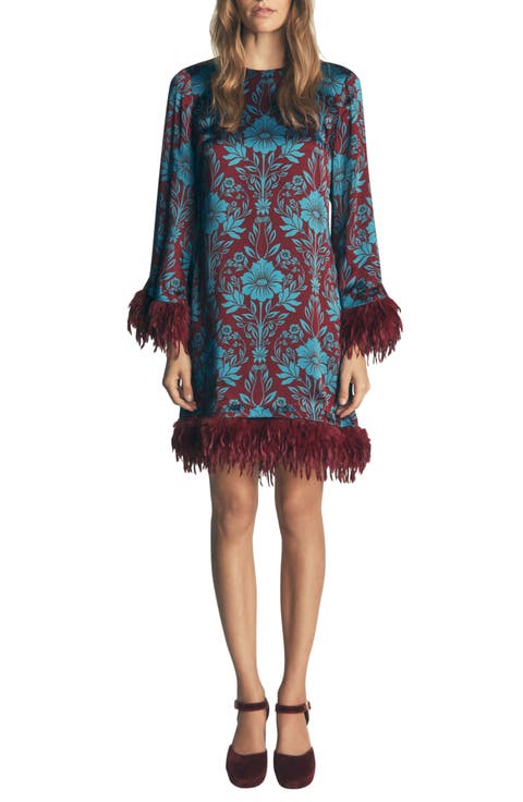 Faux Feather Trim Satin Minidress