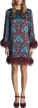 Boden Faux Feather Trim Satin Minidress